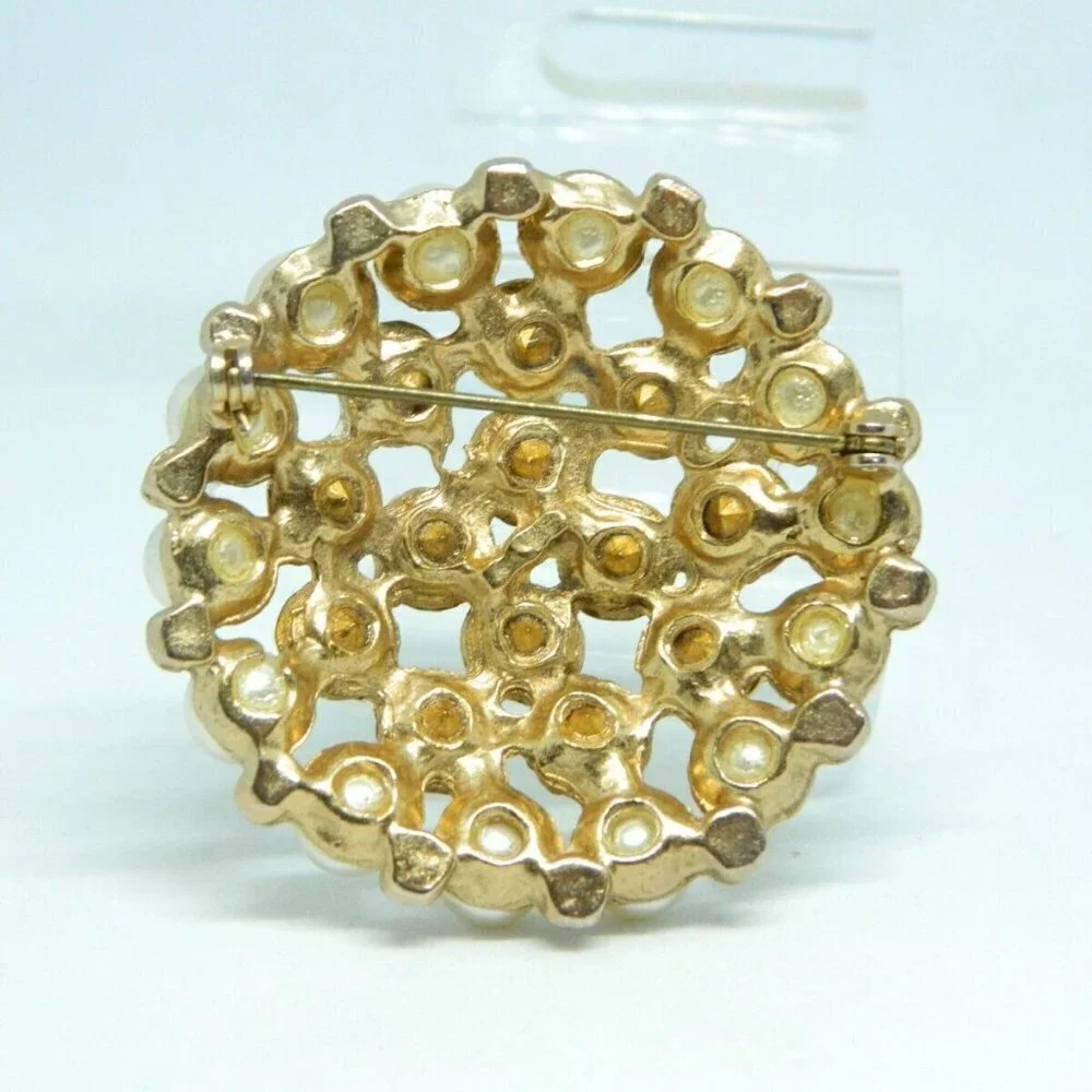 Yellow Rhinestone Faux Pearl Large Round Flower